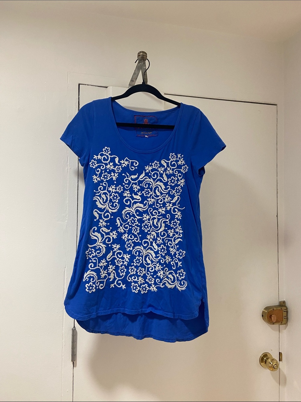 Johnny Was Blue Embroidered Tunic Tee